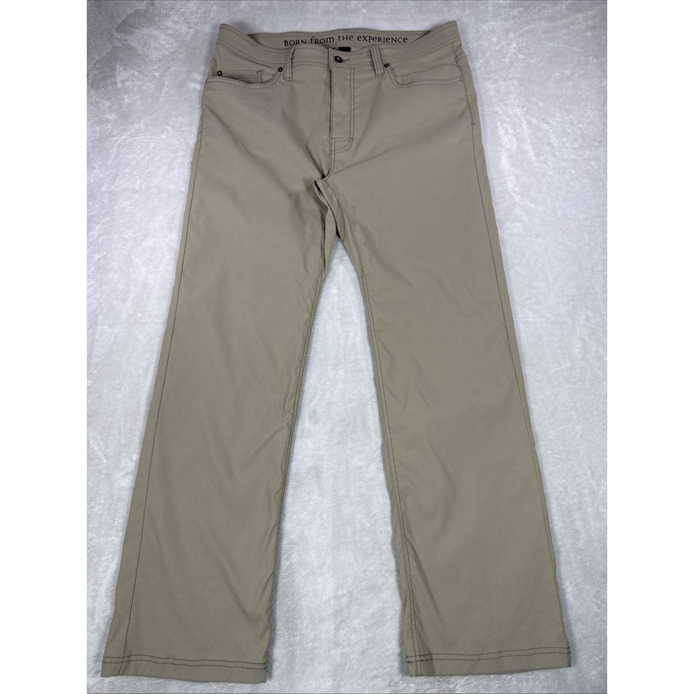 Prana Brion Chino Pants Mens 38x32 Slim Fit Beige Tan Hiking 5 Pocket Stretch